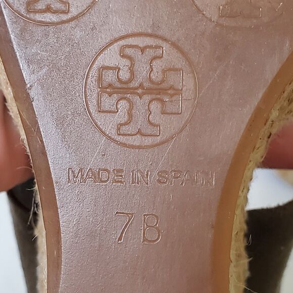 Tori Burch Canvas Espadrille Sandals Khaki Green Jute Wedge Open Toe Summer - Picture 11 of 12